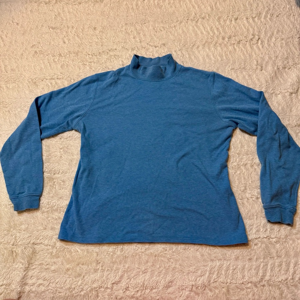 Vintage 1990s L.L. Bean Light Blue Mock Turtleneck Top classic minimalist retro